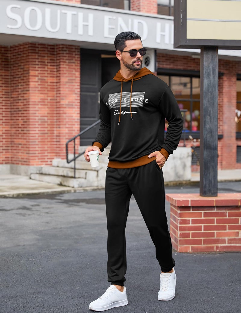 LecGee Men Tracksuits 2 Piece Sets Fall Long Sleeve Hoodie Sweatshirt Pullover Sweatpants Casual Tracksuit Outfits(BR,L) - Image 3