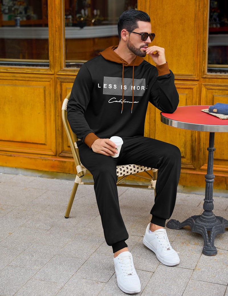 LecGee Men Tracksuits 2 Piece Sets Fall Long Sleeve Hoodie Sweatshirt Pullover Sweatpants Casual Tracksuit Outfits(BR,L) - Image 5