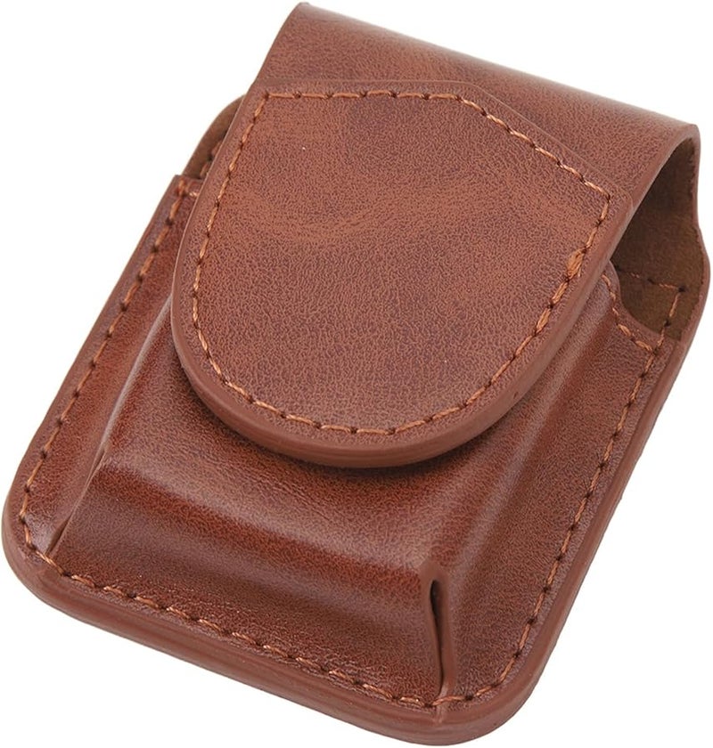 Brown Leather Lighter Pouch Case with Belt Loop Magnetic Buckle and Soft Lining - Image 1