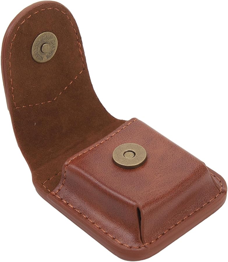 Brown Leather Lighter Pouch Case with Belt Loop Magnetic Buckle and Soft Lining - Image 5