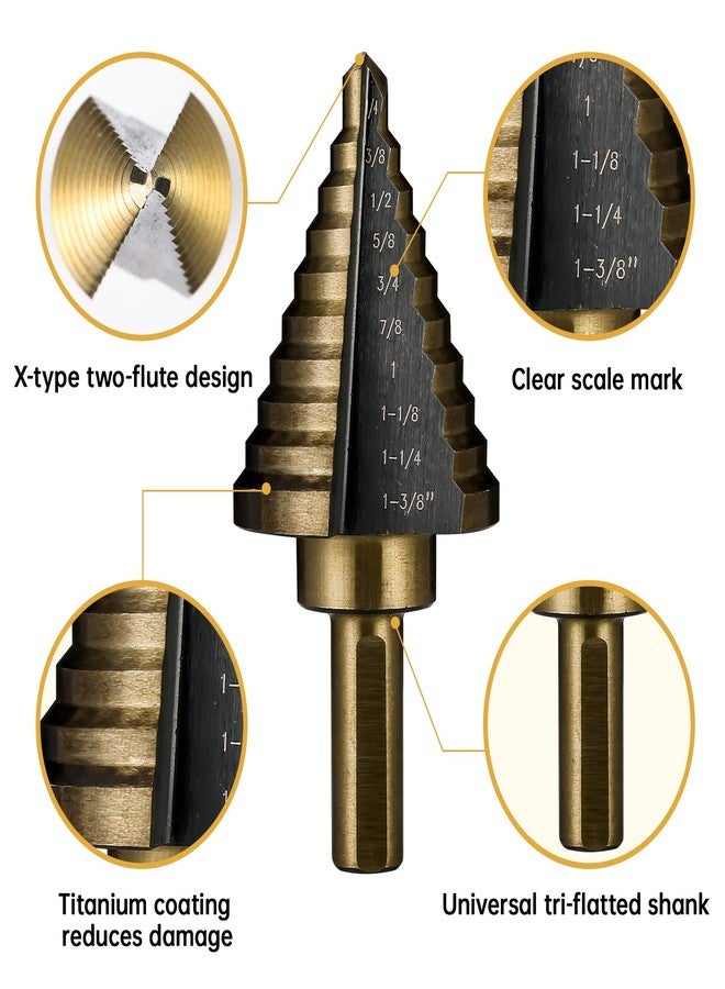 IRONANT Step Drill Bits, 5PCS HSS Titanium Step Drill Bit Set, 50 Sizes High Speed Steel Step Bits for Metal with Aluminum Case - Image 2