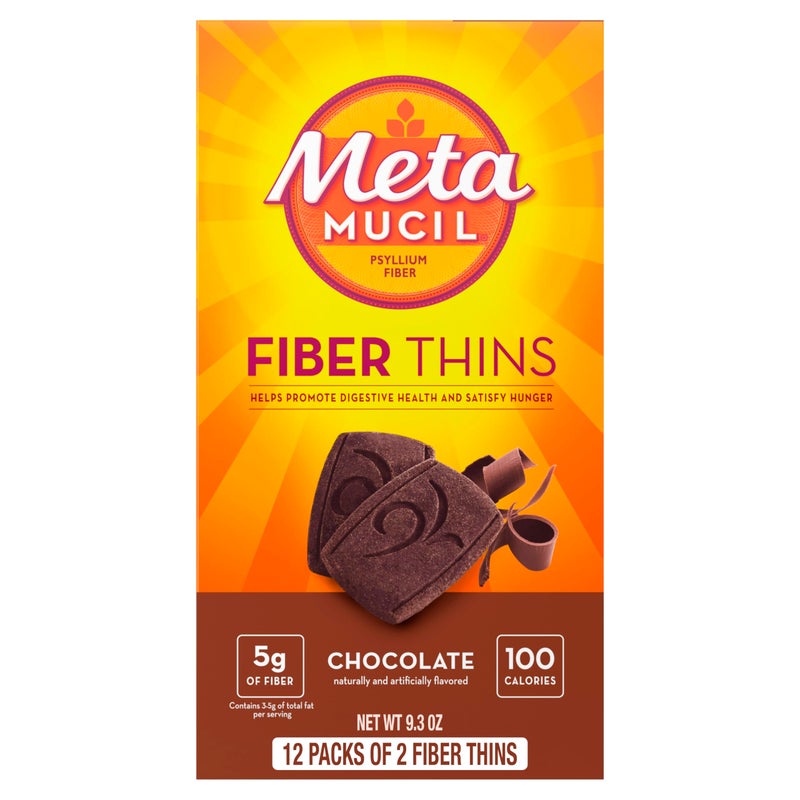 Metamucil Fiber Thins Daily Psyllium Husk Fiber Supplement Supports Digestive Health and Satisfies Hunger Chocolate Flavor 48 Total Servings 4 Packs of 12