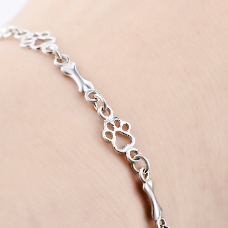 LUHE Paw Print Bracelets Gifts for Women 925 Sterling Silver Cute Dog Cat Bone Paw Bracelet for Girls, 7.5" Christmas Gifts - Image 2