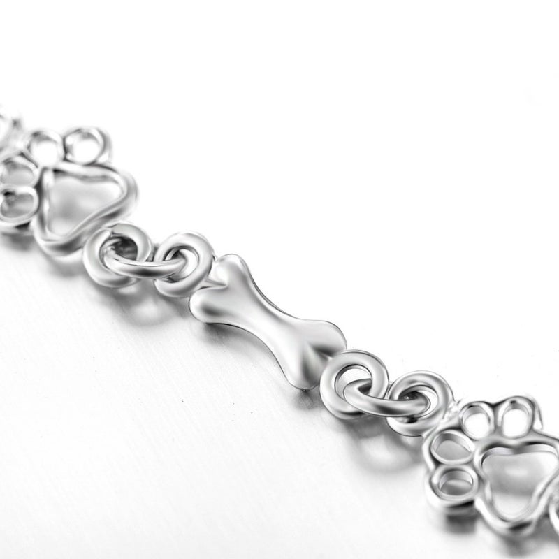 LUHE Paw Print Bracelets Gifts for Women 925 Sterling Silver Cute Dog Cat Bone Paw Bracelet for Girls, 7.5" Christmas Gifts - Image 4