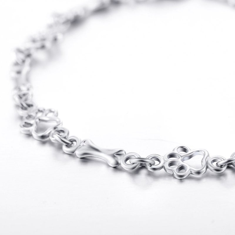 LUHE Paw Print Bracelets Gifts for Women 925 Sterling Silver Cute Dog Cat Bone Paw Bracelet for Girls, 7.5" Christmas Gifts - Image 3
