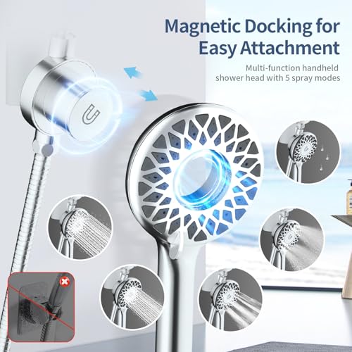 KAIYING Dual Shower Heads with Handheld Spray Combo, Magnetic Filtered Showerhead, Bathroom High Pressure Rainfall Shower Head and Handle Set with Filter for Hard Water, 79" Long Hose (Chrome) - Image 2