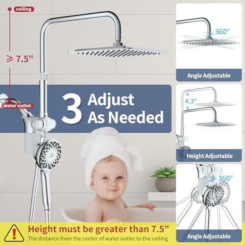 KAIYING Dual Shower Heads with Handheld Spray Combo, Magnetic Filtered Showerhead, Bathroom High Pressure Rainfall Shower Head and Handle Set with Filter for Hard Water, 79" Long Hose (Chrome) - Image 5
