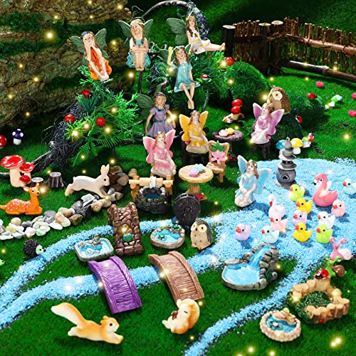 Unittype 120 Pieces Spring Fairy Garden Figurines Kit Fairies for Garden Bulk Accessories Cute Fairy Mini Figures Miniatures Fairies Figurines Micro Landscape Ornaments DIY Kit for Outdoor Yard Lawn - Image 1