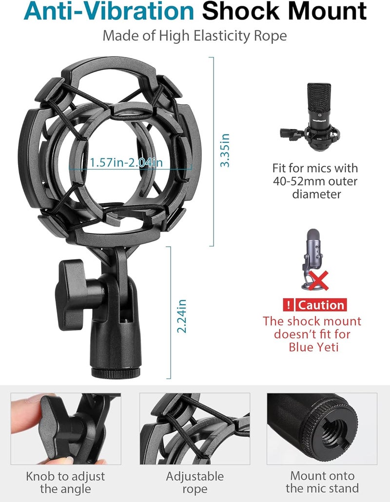 InnoGear Desktop Microphone Stand, Mic Stand Desk Table with Weighted Base Shock Mount Mic Clip 3/8" to 5/8" Adapter Adjustable Height for Hyper X QuadCast Fifine K669B AT2020 Shure SM58 PGA48 - Image 4