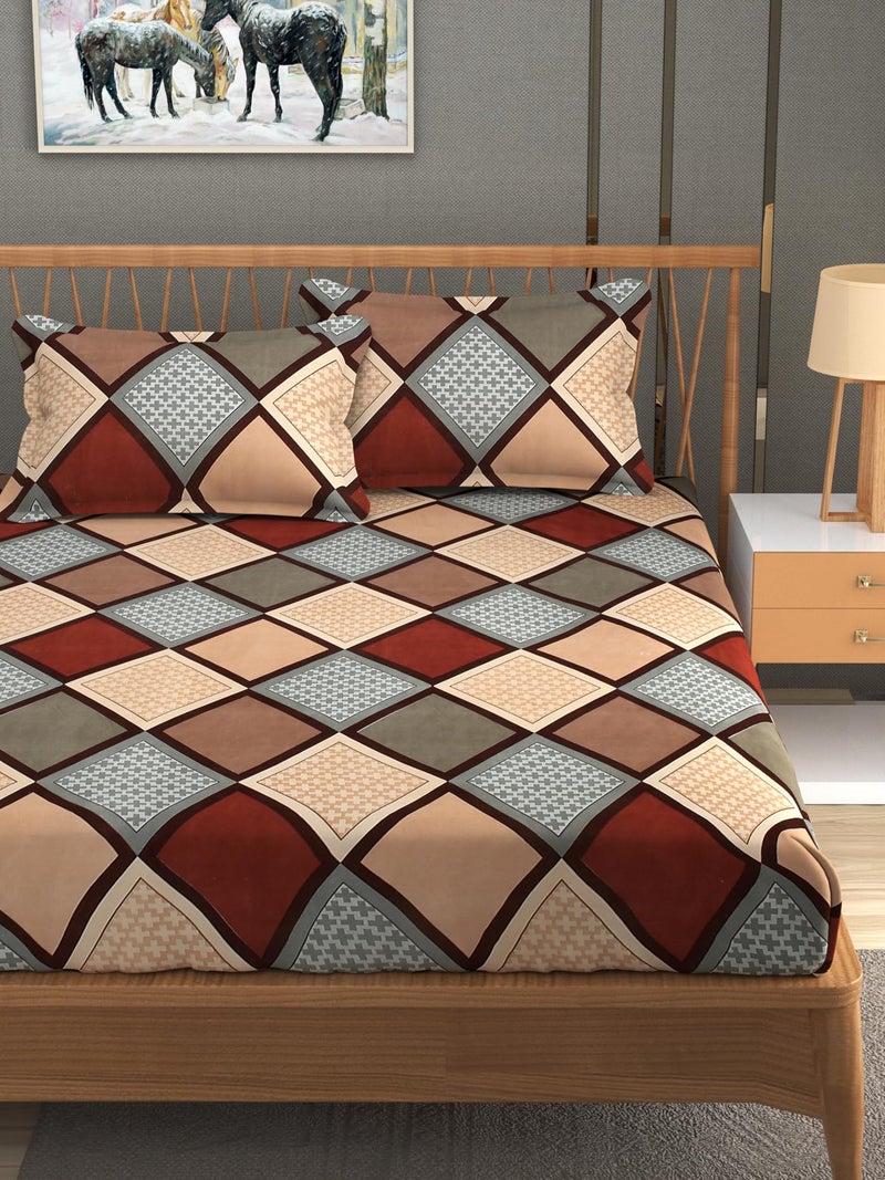 Furnofy 140 GSM Flat Double Bedsheet (90x100 inches) with 2 Pillow Covers (18x 27 inches) - Geometric Multicolors - Image 1