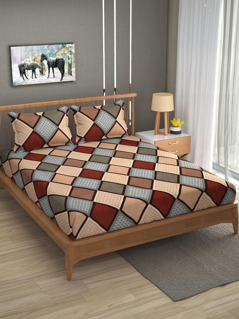 Furnofy 140 GSM Flat Double Bedsheet (90x100 inches) with 2 Pillow Covers (18x 27 inches) - Geometric Multicolors - Image 2