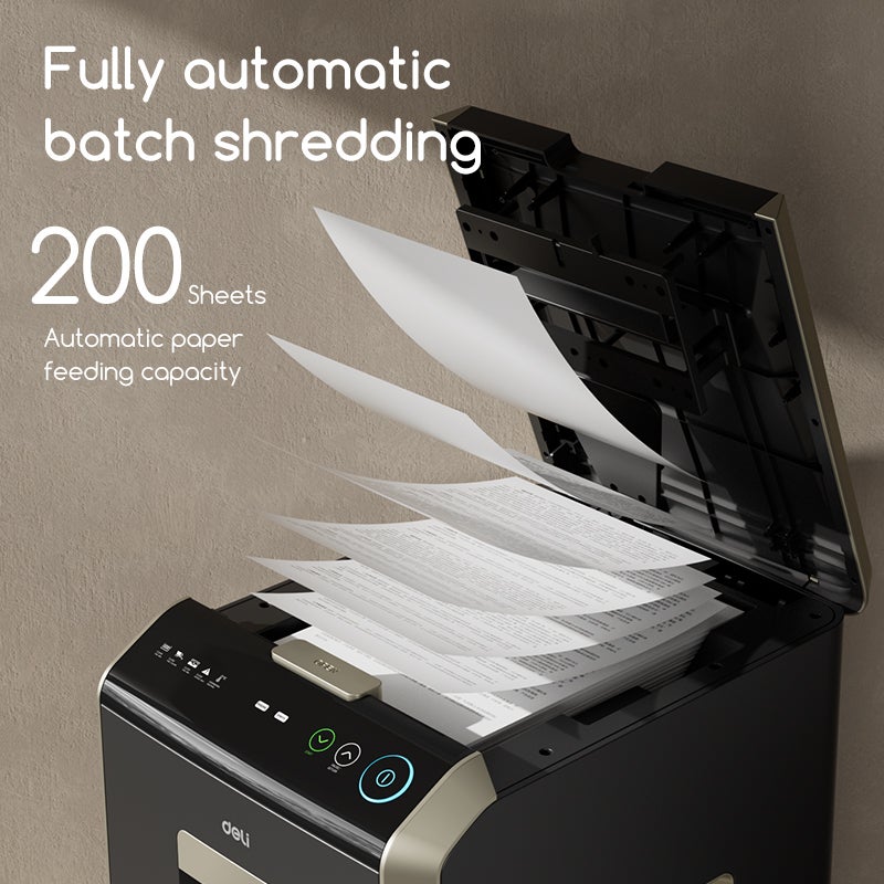 ديلي آلة تمزيق ورق أوتوماتيكية P4 سعة 200 ورقة تقطيع متقاطع سلة 32 لتر مع شاشة لمس للاستخدام المكتبي - Image 2