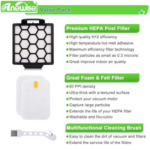 Anewise Replacement Filter for Shark Navigator Zero-M Pet Pro ZU102 ZU60 ZU62 ZU55 NV181 NV150 NV151 NV251 Rotator NV255 ZU100 ZU81 Upright Vacuum, 2+6 Foam Felt Filter, Part #1238FT60 & 1239FT60 - Image 3