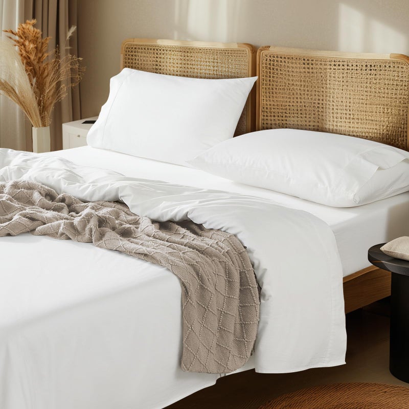 LBRO2M LBRO2M 1000 Thread Count 100% Egyptian Cotton Sheets Set King Size Bed Sheet 4 Piece Sets Long Staple 16 Inches Deep Pocket All Season Bedding Super Soft Breathable Sateen Weave(White)  - Image 1