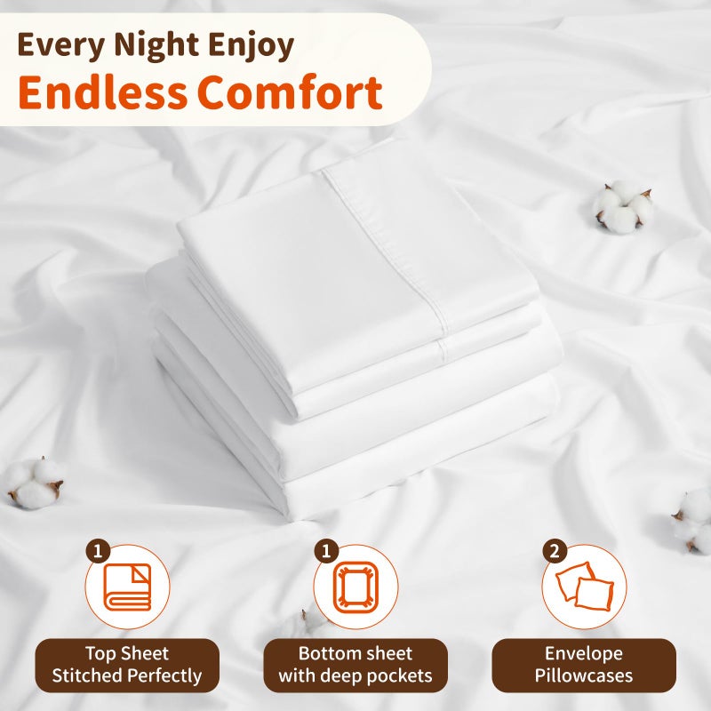 LBRO2M LBRO2M 1000 Thread Count 100% Egyptian Cotton Sheets Set King Size Bed Sheet 4 Piece Sets Long Staple 16 Inches Deep Pocket All Season Bedding Super Soft Breathable Sateen Weave(White)  - Image 5