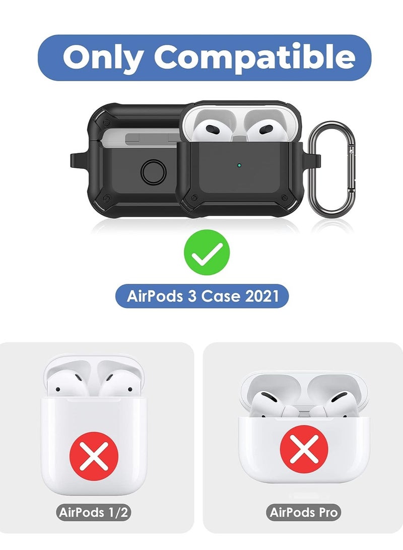 AirPods 3 Case With Keychain, Full-Body Rugged Protective Shockproof Carrying Case Cover Skin for AirPods 3rd Generation 2021, Front LED Visible - Image 2