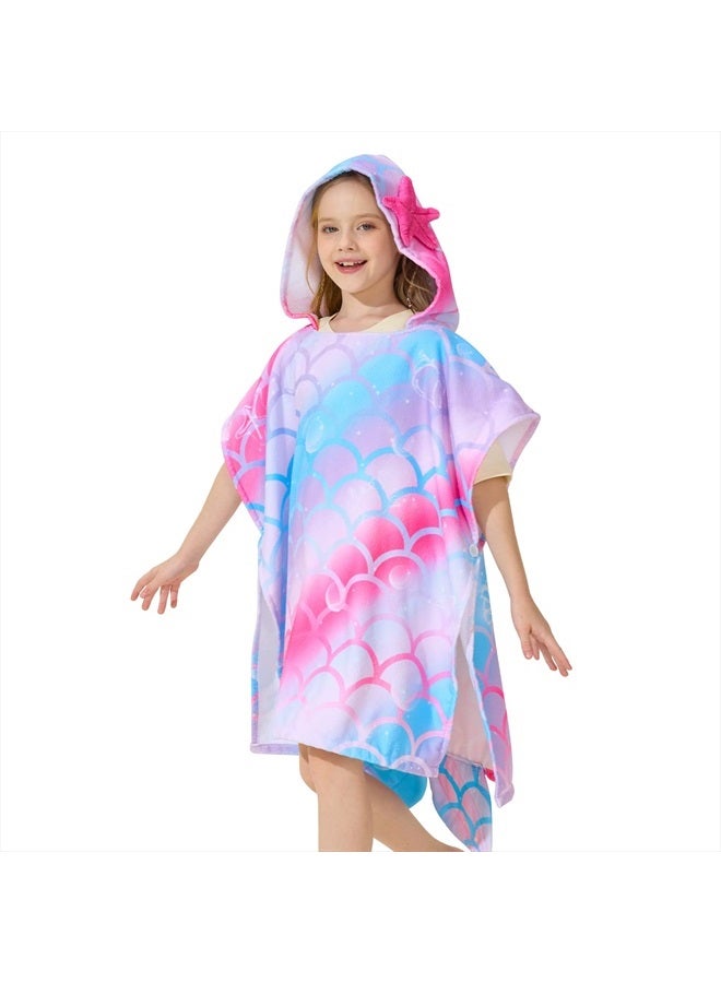 Wernnsai Mermaid Kids Beach Towel - Hooded Towel Wrap 27" x 27" Kids Hooded Poncho Sand Free Beach Towel for Girls Bath Pool Quick Dry Soft Kids Bath Towel for Travel Shower Swim Microfiber  - Image 1