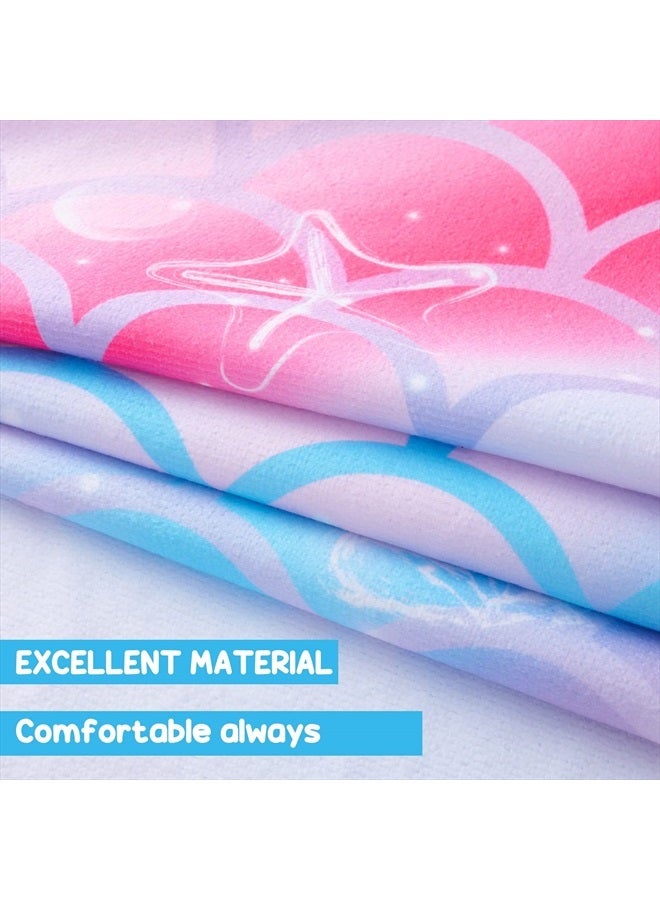 Mermaid Kids Beach Towel - Hooded Towel Wrap 27" x 27" Kids Hooded Poncho Sand Free Beach Towel for Girls Bath Pool Quick Dry Soft Kids Bath Towel for Travel Shower Swim Microfiber