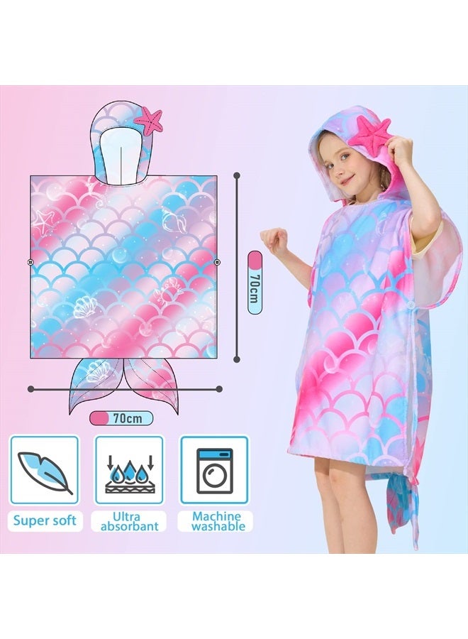 Wernnsai Mermaid Kids Beach Towel - Hooded Towel Wrap 27" x 27" Kids Hooded Poncho Sand Free Beach Towel for Girls Bath Pool Quick Dry Soft Kids Bath Towel for Travel Shower Swim Microfiber  - Image 2