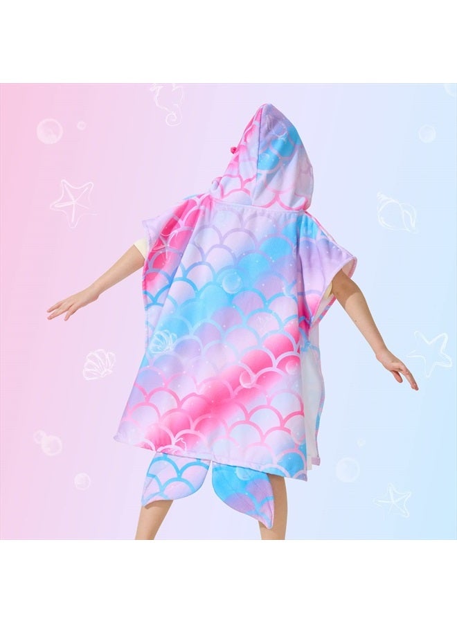 Wernnsai Mermaid Kids Beach Towel - Hooded Towel Wrap 27" x 27" Kids Hooded Poncho Sand Free Beach Towel for Girls Bath Pool Quick Dry Soft Kids Bath Towel for Travel Shower Swim Microfiber  - Image 4