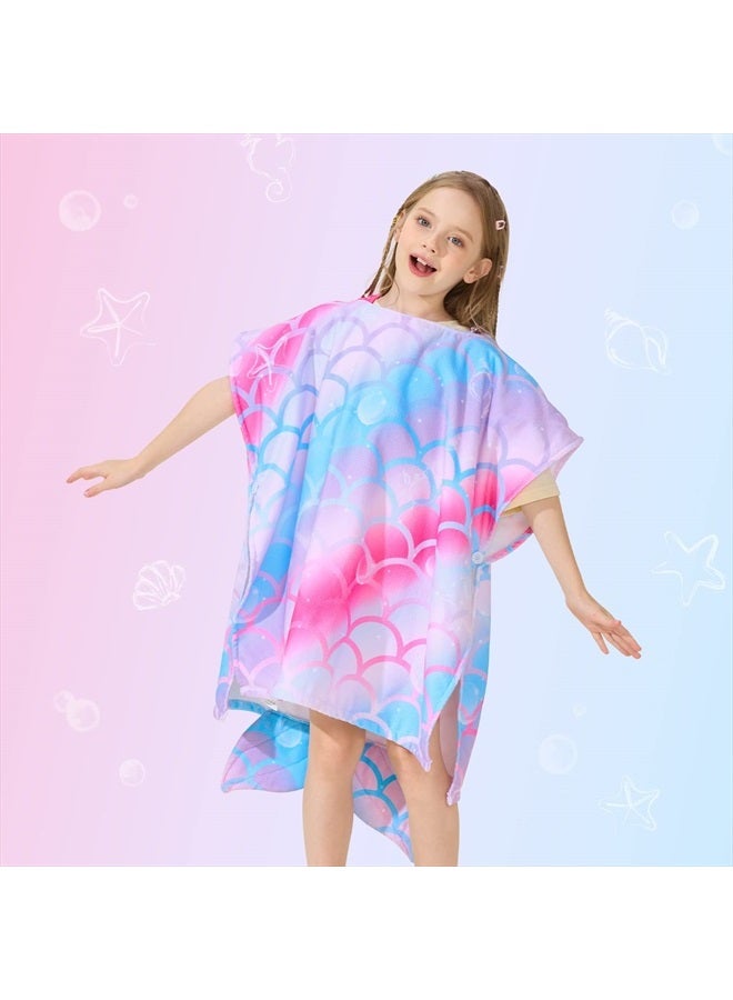 Wernnsai Mermaid Kids Beach Towel - Hooded Towel Wrap 27" x 27" Kids Hooded Poncho Sand Free Beach Towel for Girls Bath Pool Quick Dry Soft Kids Bath Towel for Travel Shower Swim Microfiber  - Image 3