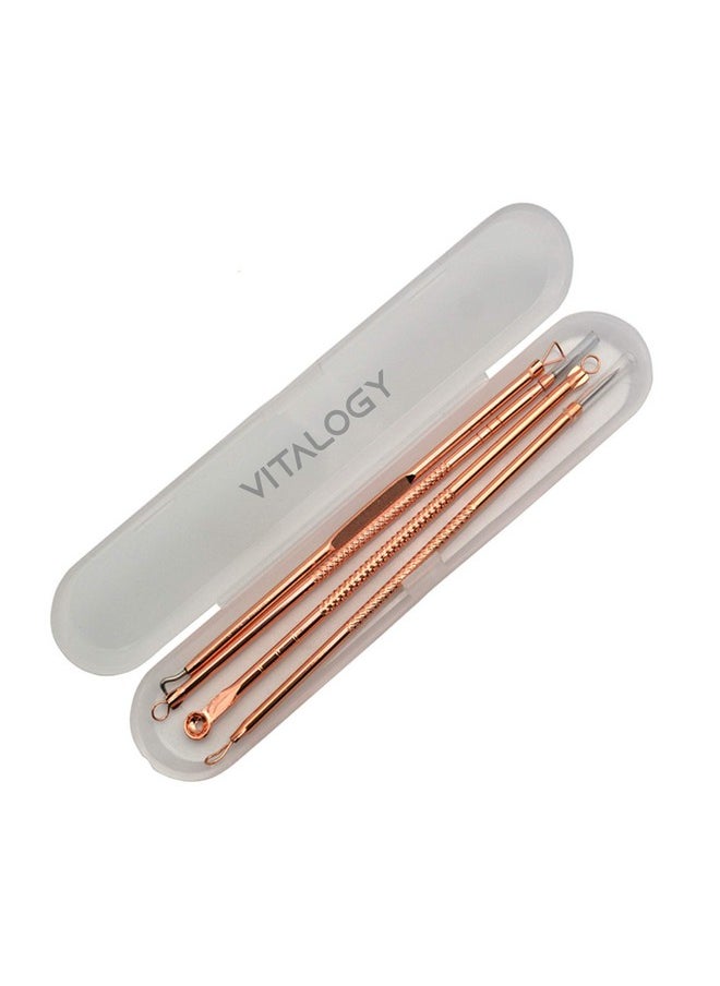 VITALOGY - Blackhead Remover Tool Kit - 4 In 1 Acne And Pimple Removal Tool - Nose & Face Blackheads Remover & White Heads Removal, Acne Removal Tool, Tweezers - Rose Gold With Travel Case  - Image 2