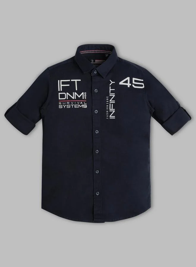 Infinity Kids Navy Blue Cotton Printed Shirt