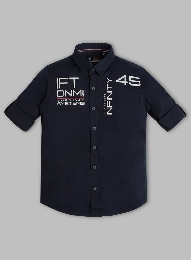 Infinity Kids Navy Blue Cotton Printed Shirt - Image 2