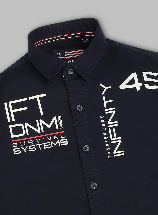 Infinity Kids Navy Blue Cotton Printed Shirt - Image 3