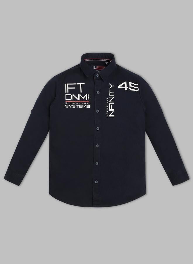 Infinity Kids Navy Blue Cotton Printed Shirt - Image 1