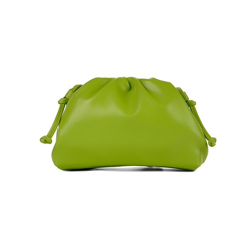 Cloud Pleated Clutch Small Korean Solid Soft Leather Evening Shoulder Bag apple green