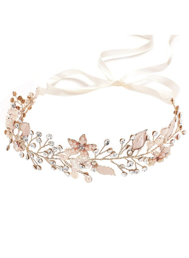 Coucoland Flower Girl Fairy Headpiece Rose Gold Leaf Girls Toddler Crown Hair Piece Vine Prom Bridal Wedding Accessories Crystal Tiara For Women  - Image 1