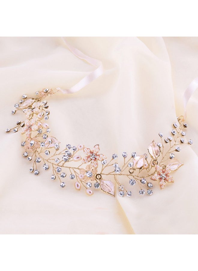 Coucoland Flower Girl Fairy Headpiece Rose Gold Leaf Girls Toddler Crown Hair Piece Vine Prom Bridal Wedding Accessories Crystal Tiara For Women  - Image 3