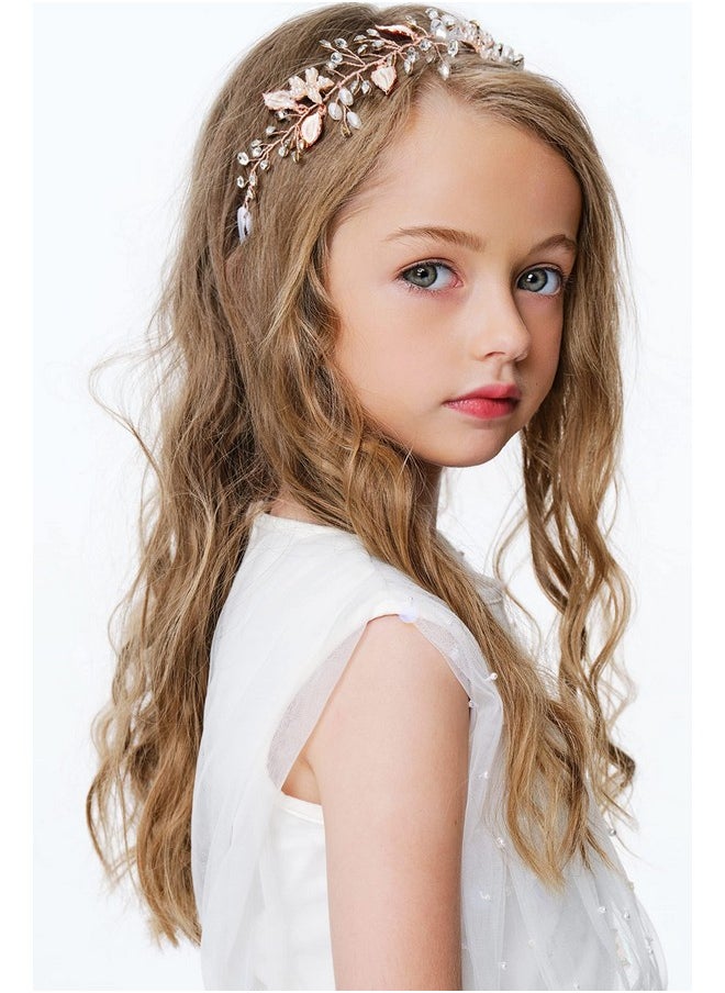 Coucoland Flower Girl Fairy Headpiece Rose Gold Leaf Girls Toddler Crown Hair Piece Vine Prom Bridal Wedding Accessories Crystal Tiara For Women  - Image 2