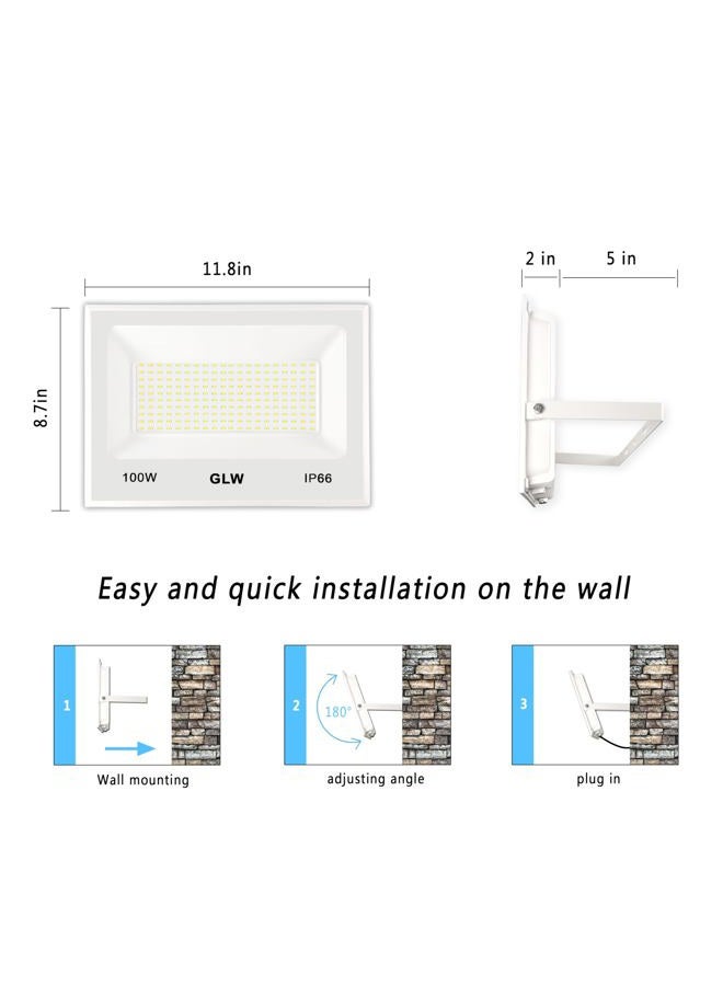 GLW 3 Pack 100W LED Flood Light Outdoor,10000LM Super Bright Security Lights, 6000K Daylight White Spot Light,IP66 Waterproof Exterior Floodlight Lighting for Backyard, Yard, Stadium, House - Image 4