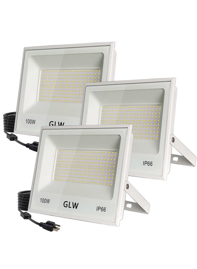 GLW 3 Pack 100W LED Flood Light Outdoor,10000LM Super Bright Security Lights, 6000K Daylight White Spot Light,IP66 Waterproof Exterior Floodlight Lighting for Backyard, Yard, Stadium, House - Image 1