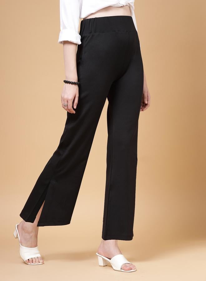 PAUSE PAUSE Women Black Solid High-Rise Flared Pants - Image 3