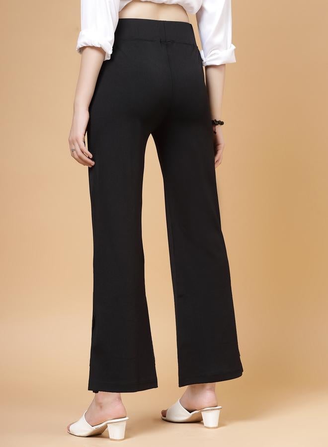 PAUSE PAUSE Women Black Solid High-Rise Flared Pants - Image 4