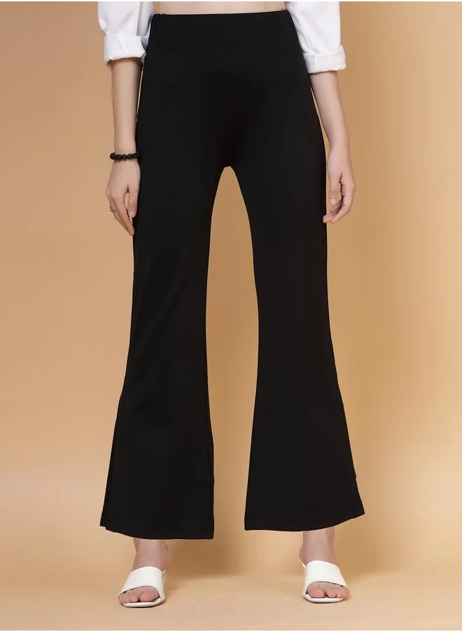 بوز PAUSE Women Black Solid High-Rise Flared Pants