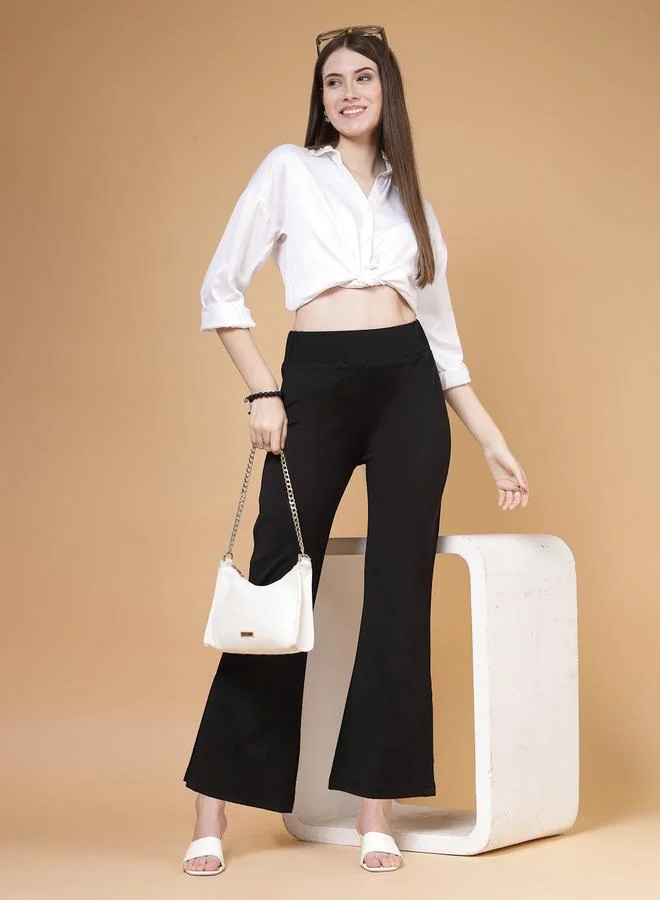 PAUSE PAUSE Women Black Solid High-Rise Flared Pants