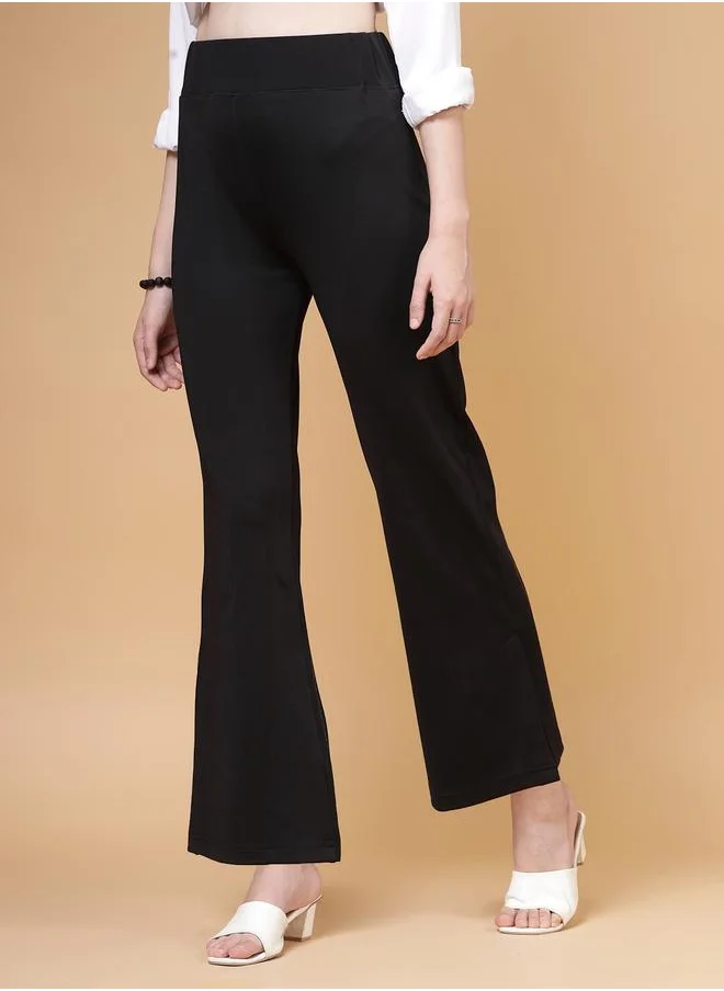 بوز PAUSE Women Black Solid High-Rise Flared Pants