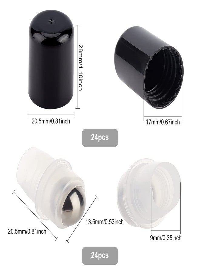 BENECREAT 24Sets Essential Oil Roller Inserts Kit, Stainless Steel Roller Balls and Black Bottle Cap for 5~15ml Essential Oils, Cosmetics Bottle, 9mm inner diameter - Image 2
