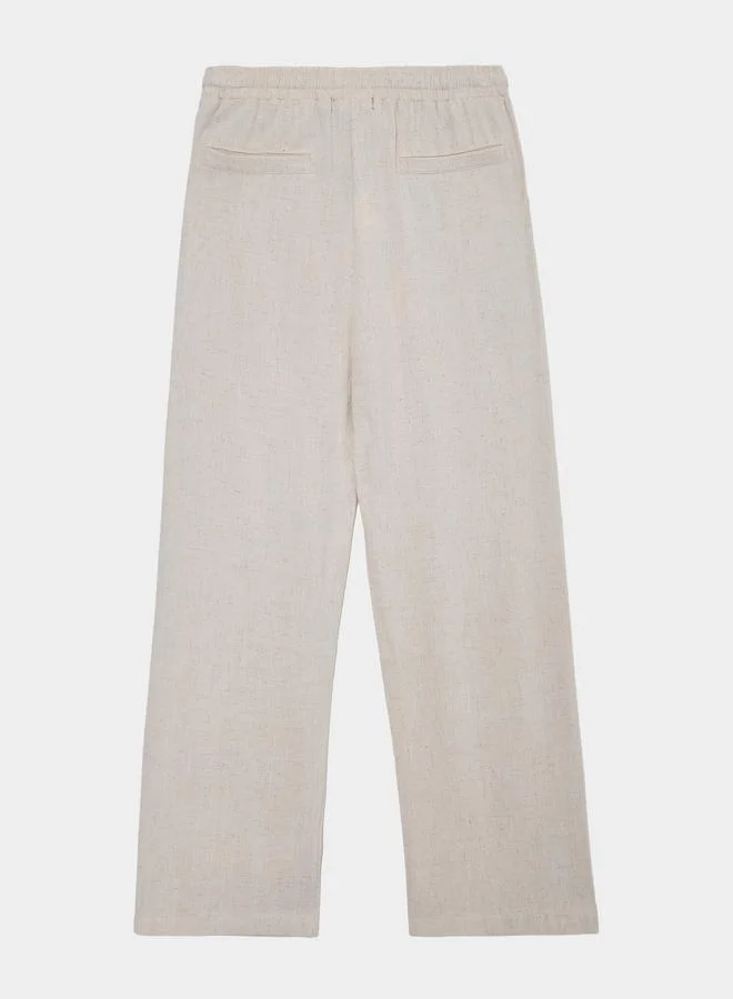 Styli Teen Boys Beige Linen Drawstring Pants