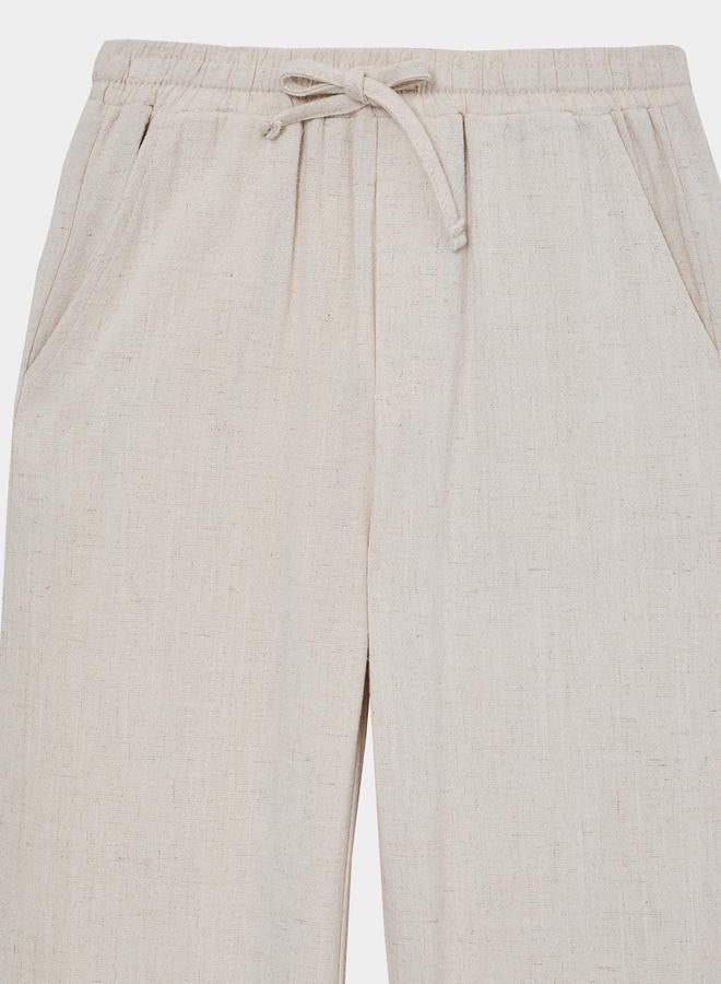 Styli Teen Boys Beige Linen Drawstring Pants - Image 3