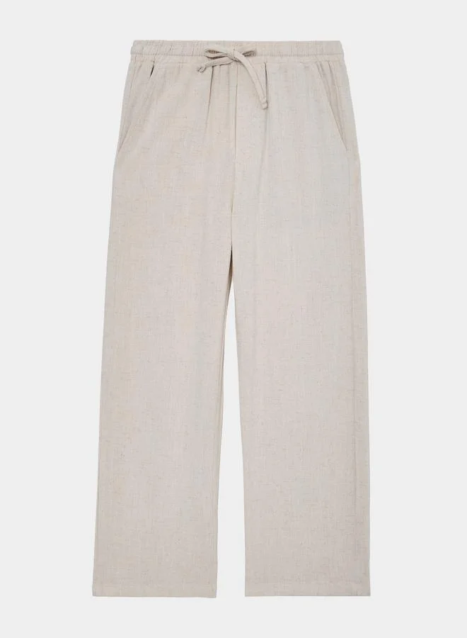 Styli Teen Boys Beige Linen Drawstring Pants