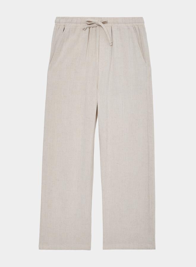 Styli Teen Boys Beige Linen Drawstring Pants - Image 1