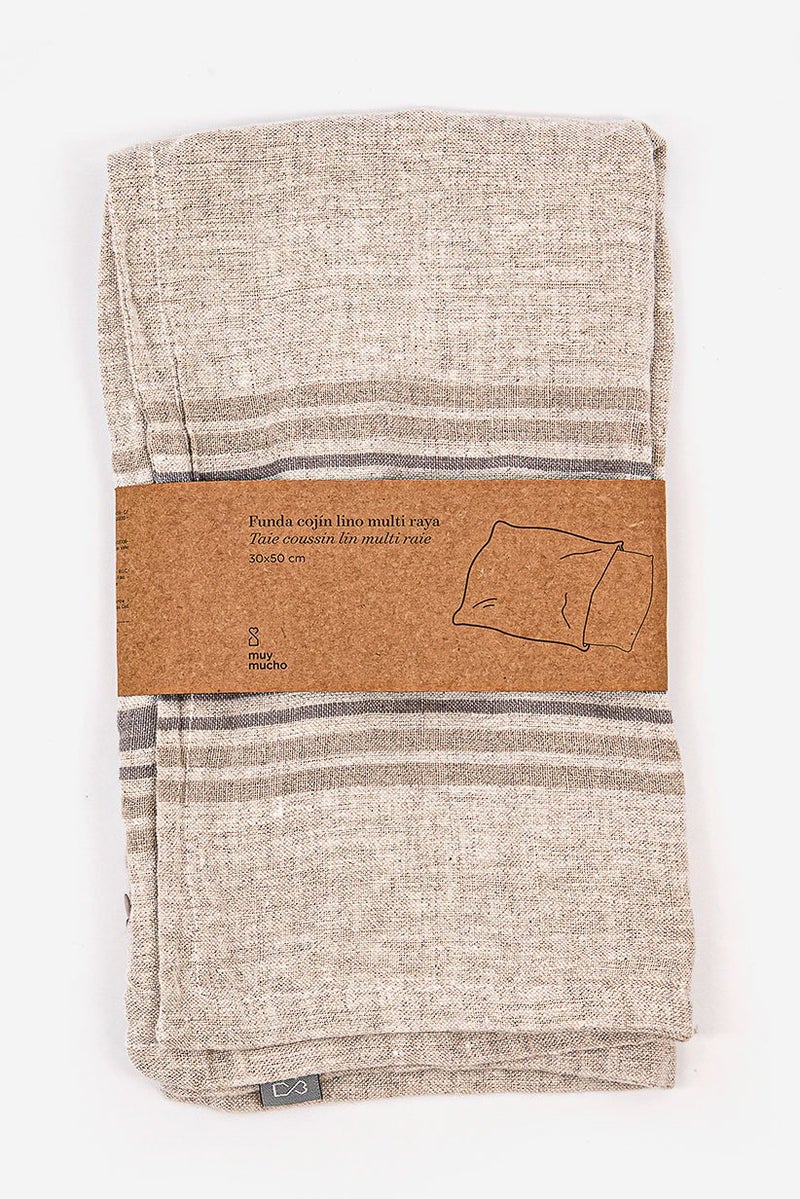 Muy Mucho Stripe Cushion Cover 30 L x 50 W cm, Grey and Beige - Image 4