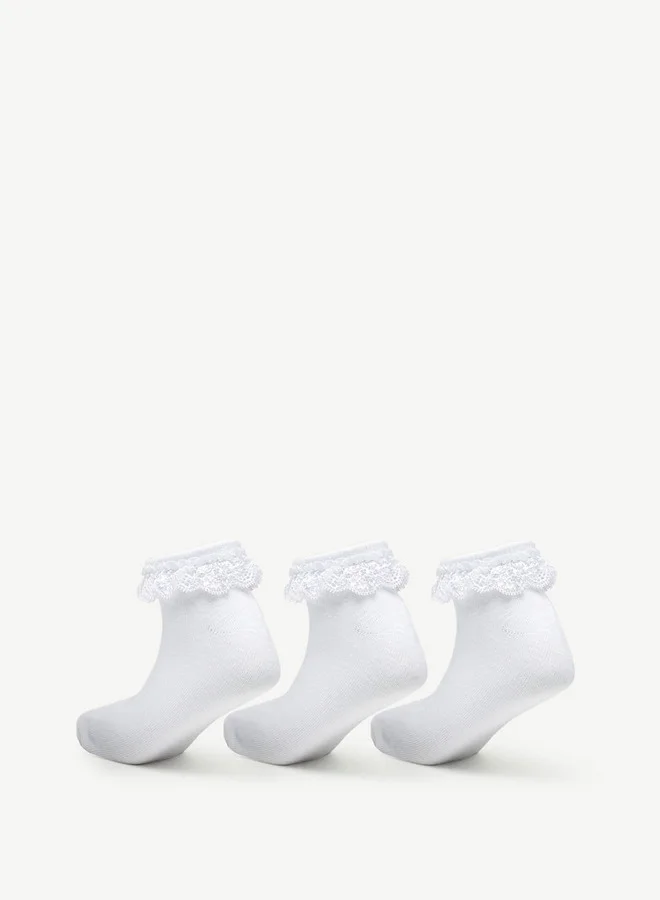 Shoemart Textured Crew Length Socks with Lace Detail - Set of 3