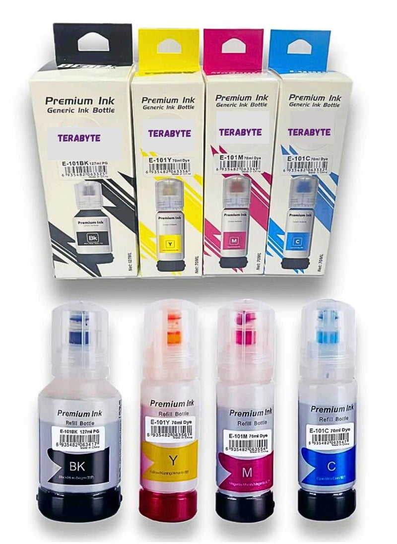 Terabyte Ink set 101 for Epson for EcoTank 4-Pack Black Cyan Magenta Yellow for L4150 L4160 L6160 L6170 L6176 L6190 L14150 Printer  - Image 1