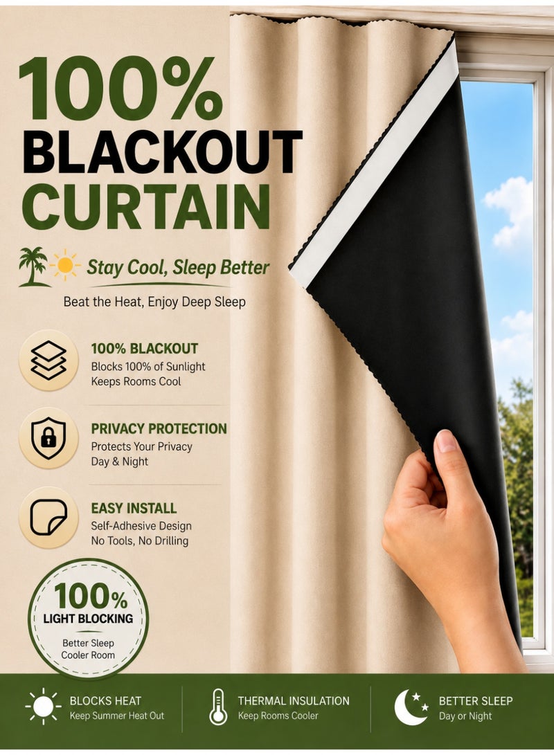 100% Blackout Curtain 180x150 cm, Self-Adhesive and Portable No-Drill, Easy Install, Full Light Block + Heat/UV Shield, Privacy, for Bedroom/Bathroom, Modern Decor - Image 1
